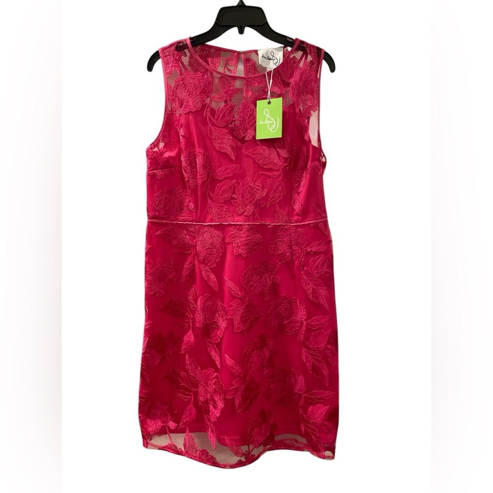Sam Edelman Embroidered Sleeveless Hot Pink Sheath Dress Size 12 NWT - Picture 4 of 10